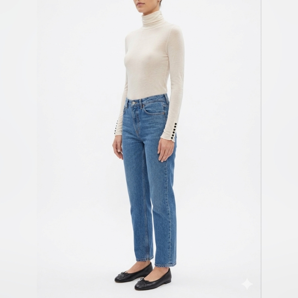 By Malene Birger Carmina Cream Button-Cuff Turtleneck